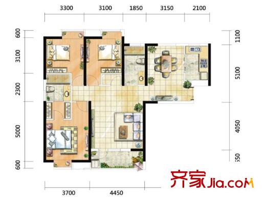 福星惠譽國際城三期K4-2A 3室2廳2衛(wèi)1廚