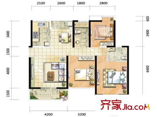 福星惠譽國際城三期K4-3C 3室2廳2衛(wèi)1廚