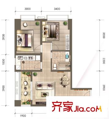 福星惠譽(yù)國際城三期K3-B戶型 2室1廳1衛(wèi)1廚