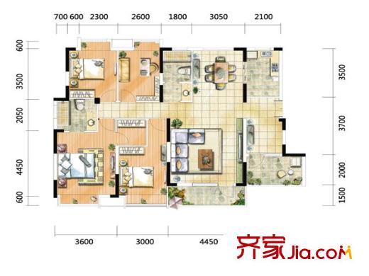 福星惠譽國際城三期K4-4A 4室2廳2衛(wèi)1廚