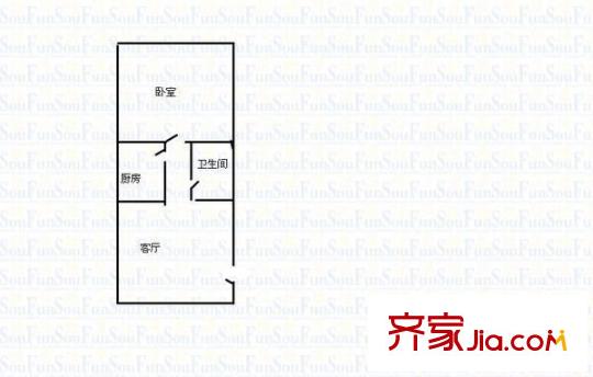后鐵匠巷房地局宿舍 1室 戶型圖