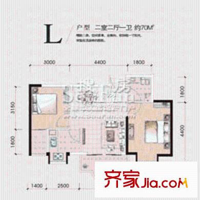 中南路88號一期3#樓標(biāo)準(zhǔn)層L戶型 2室2廳1衛(wèi)1廚