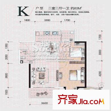 中南路88號一期3#樓標(biāo)準(zhǔn)層K戶型 2室2廳1衛(wèi)1廚