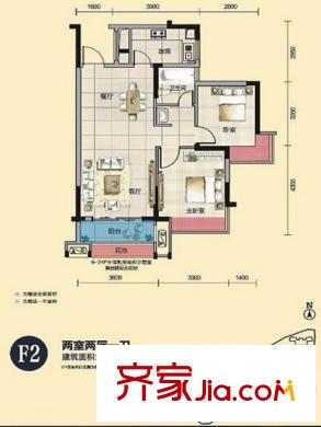 錦繡龍城八期鎏園95、96號(hào)樓F2戶型（售完） 2室2廳1衛(wèi)1廚