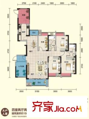 錦繡龍城八期鎏園98號(hào)樓大戶人家戶型 4室2廳2衛(wèi)1廚