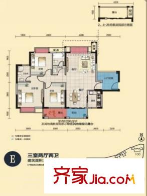 錦繡龍城八期鎏園95、96號(hào)樓E戶型（售完） 3室2廳1衛(wèi)1廚