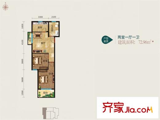 薄刀峰云端山莊72.96平戶型 2室1廳1衛(wèi)