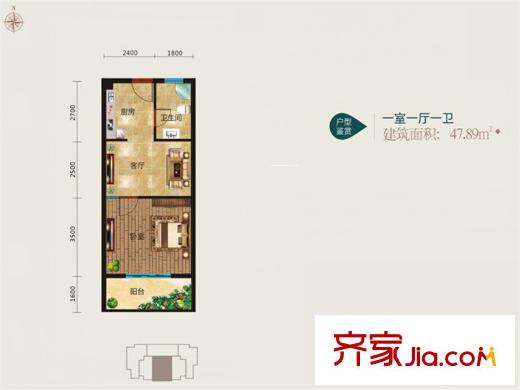 薄刀峰云端山莊47.89平戶型 1室1廳1衛(wèi)