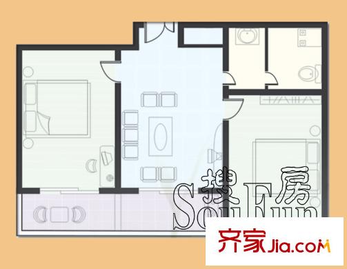 敦化太陽城戶型圖戶型A 2室1廳1衛(wèi)1廚