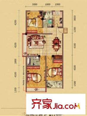 光谷中央城A戶型三室兩廳兩衛(wèi)115平方米 3室2廳1衛(wèi)1廚