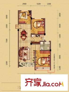 光谷中央城C戶型三房兩廳一衛(wèi)97平方米 3室2廳1衛(wèi)1廚