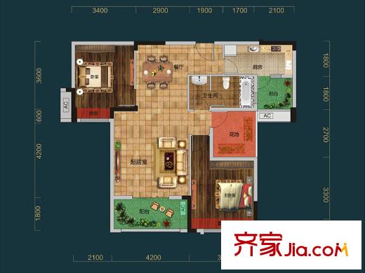 觀瀾御苑二期觀瀾御平方米臺(tái)G6-C戶型 2室2廳1衛(wèi)1廚