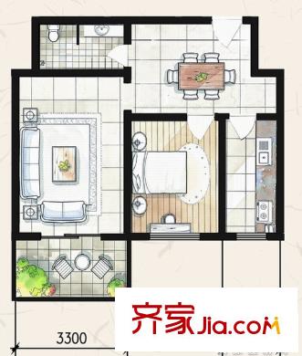 7080國際青年城戶型圖I戶型69.8平方米 1室