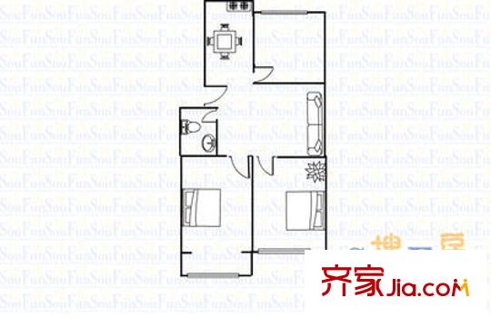自來水宿舍 2室 戶型圖