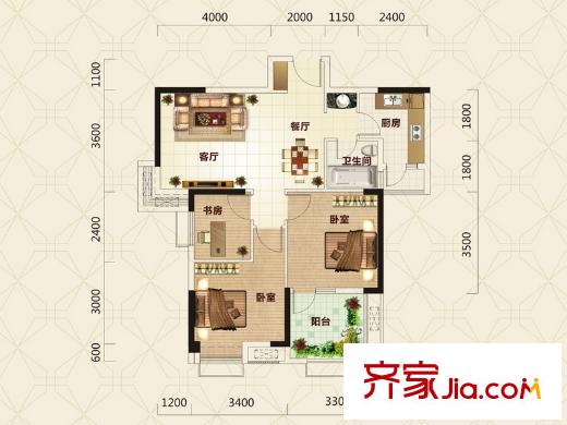 星悅城黃金時(shí)代3、6、7、8號樓3E戶型 3室2廳1衛(wèi)1廚