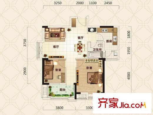 星悅城黃金時代2、5號樓2A戶型(已售罄) 2室2廳1衛(wèi)1廚