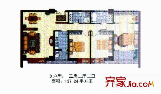 逸居時(shí)代戶(hù)型圖3室2廳2衛(wèi)