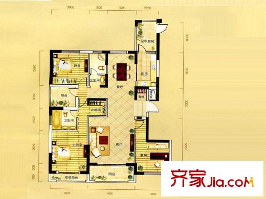泛海國際居住區(qū)8棟8-1-1戶型圖 3室2廳2衛(wèi)1廚