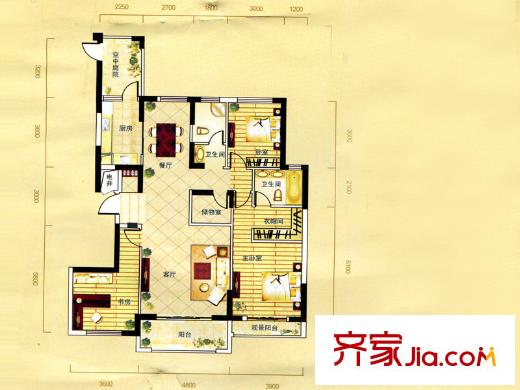泛海國際居住區(qū)8棟8-1-2戶型圖 3室2廳2衛(wèi)1廚