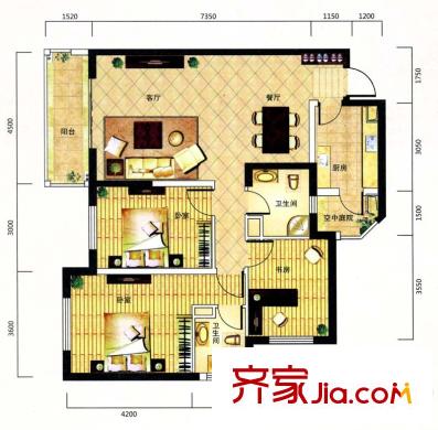 泛海國際居住區(qū)1-1/2-1戶型 3室2廳2衛(wèi)1廚