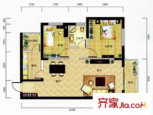 泛海國際居住區(qū)1棟1-4、2-4戶型 2室2廳1衛(wèi)1廚