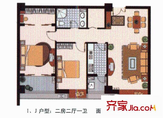 逸居時(shí)代戶型圖2室2廳1衛(wèi)