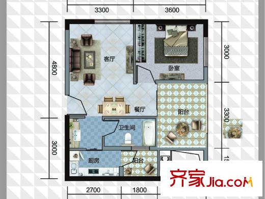 博學(xué)尚品1號樓C型22號 1室2廳1衛(wèi)1廚