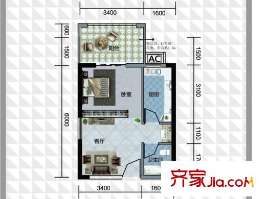 博學(xué)尚品1號樓B型16號 1室1廳1衛(wèi)1廚
