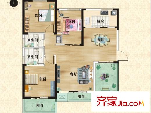 祥瑞東方城二期10號樓D2戶型 3室2廳2衛(wèi)1廚