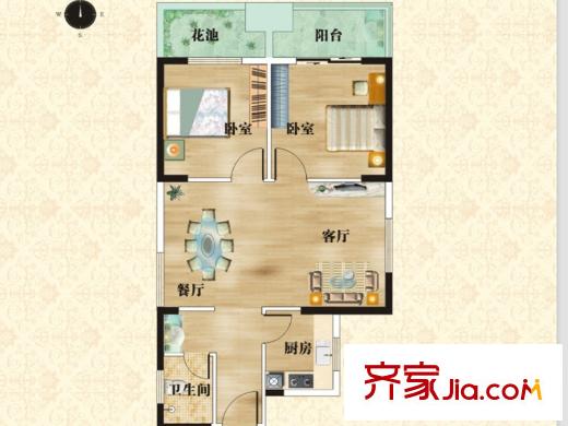 祥瑞東方城二期10號樓D4戶型 2室2廳1衛(wèi)1廚