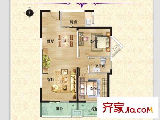 祥瑞東方城二期10號樓D3戶型 2室2廳1衛(wèi)1廚