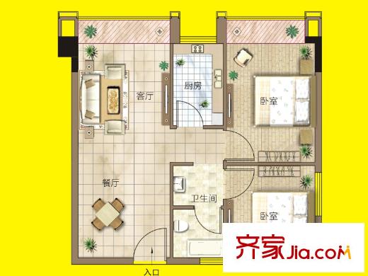 海聯(lián)時代廣場1號樓B戶型 2室2廳1衛(wèi)1廚