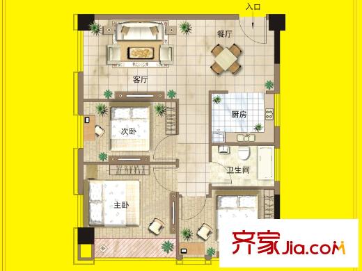 海聯(lián)時代廣場1號樓D戶型 3室2廳1衛(wèi)1廚