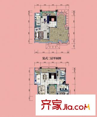 武漢錦繡香江棕櫚島B頂層復(fù)式戶型 3室2廳3衛(wèi)1廚