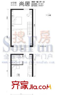 榮御原上園戶型圖尚居（5號樓H戶型） 1室2廳1衛(wèi)1廚