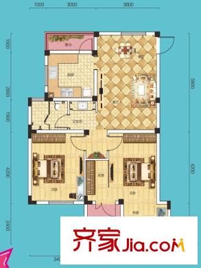 絲寶第三街F3棟A戶型 2室2廳1衛(wèi)1廚