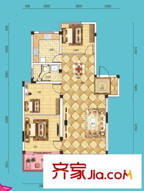 絲寶第三街G2棟A戶型 3室2廳1衛(wèi)1廚