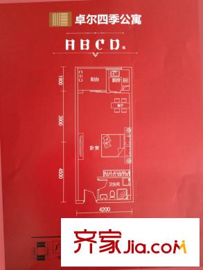 武漢客廳卓爾四季公寓A、B、C、D棟Ⅱ戶型 1室1廳1衛(wèi)1廚