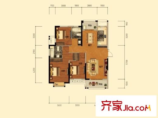 臥龍麗景灣三期2號(hào)樓2A戶型 3室2廳2衛(wèi)1廚
