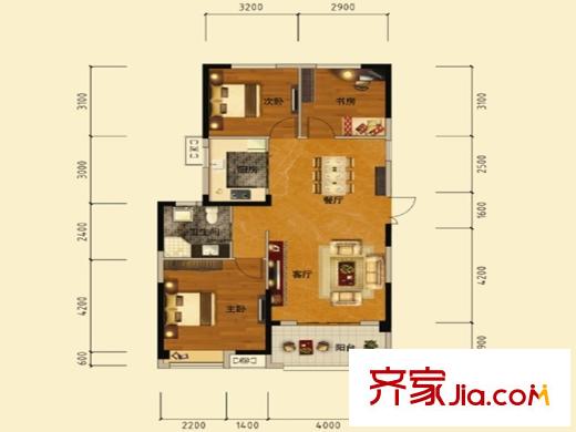 臥龍麗景灣三期1G戶型 3室2廳1衛(wèi)1廚