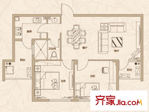 漢飛洋房印象8、10、12、14-21號樓E戶型 3室2廳1衛(wèi)1廚