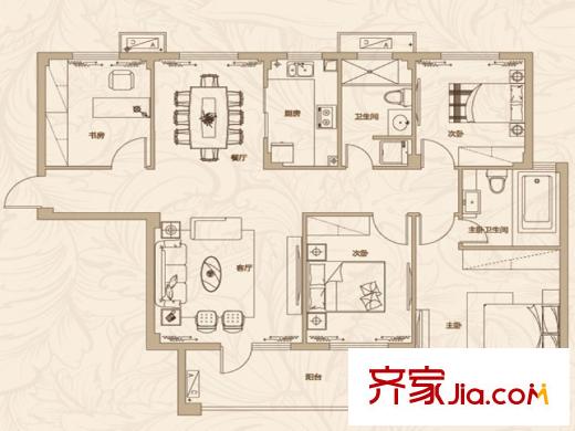 漢飛洋房印象9、11、13號樓C戶型 4室2廳2衛(wèi)1廚