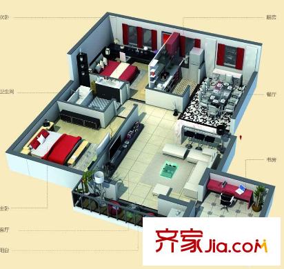 漢飛洋房印象12、21號樓G&J戶型 3室2廳1衛(wèi)1廚