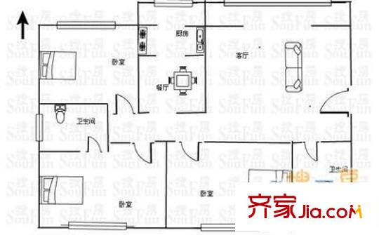 解放路防疫站宿舍 2室 戶型圖