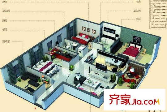 漢飛洋房印象9、11、13號樓C戶型 4室2廳2衛(wèi)1廚