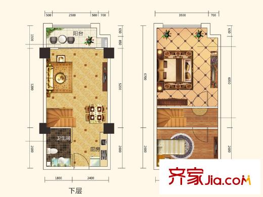 觀瀾國際9號(hào)樓C戶型 2室2廳1衛(wèi)1廚