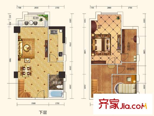 觀瀾國際9號(hào)樓B戶型 2室2廳1衛(wèi)1廚