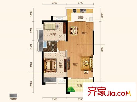 觀瀾國際14、15號(hào)樓A2戶型 2室2廳1衛(wèi)1廚
