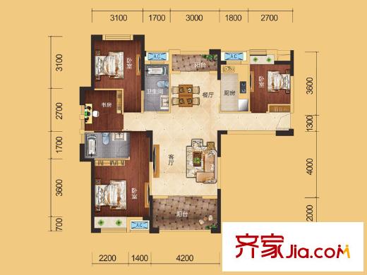 觀瀾國際10號(hào)樓E戶型 4室2廳2衛(wèi)1廚