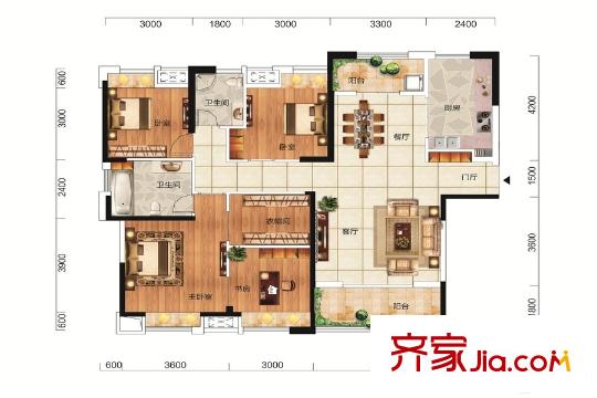 聯(lián)投喻園1、4、5號(hào)樓B戶型 4室2廳2衛(wèi)1廚